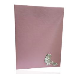 Album fotografico per nascita o battesimo cm 30x22 in pelle rosa con maialino morso da granchio in argento