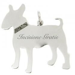 Ciondolo cane Bull Terrier mm 25x25 in argento 925 rodiato - Incisione Gratis -
