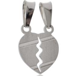 Ciondolo cuore divisibile mm 21x18 con righe trasversali in argento 925 rodiato e satinato -personalizzabile-