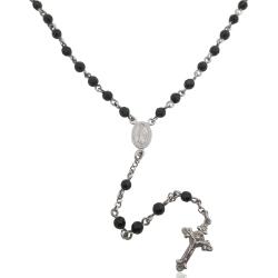 Collana a rosario cm 59 con madonna miracolosa e croce in argento 925 rodiato e cristalli da 4 mm Swarovski jet