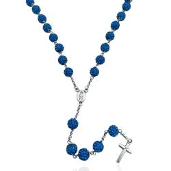 Collana rosario cm 60 argento 925 rodiato con sfere zirconate mm 6 capri blue