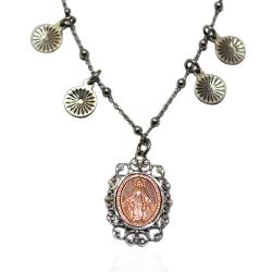 Collana forzatina cm 45 in argento 925 tipo rosario pallina liscia mm 2,5 con madonna miracolosa placcata oro rosa