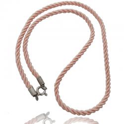 Collana girocollo funetta corda in raso rosa pallido con chiusura in argento 925 rodiato