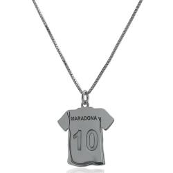 Collana maglia Maradona 10 in argento 925 rodiato con catena veneziana cm 50