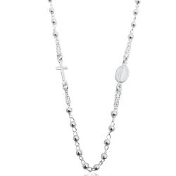 Collana rosario a giro totale in argento 925 bianco cm 50 con pallina liscia da mm 3