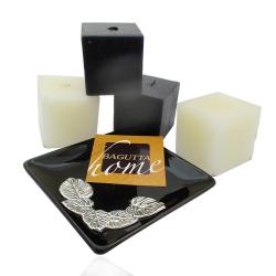 Set brucia incenso con candele e piatto cm 9x9 in ceramica con borchia in argento