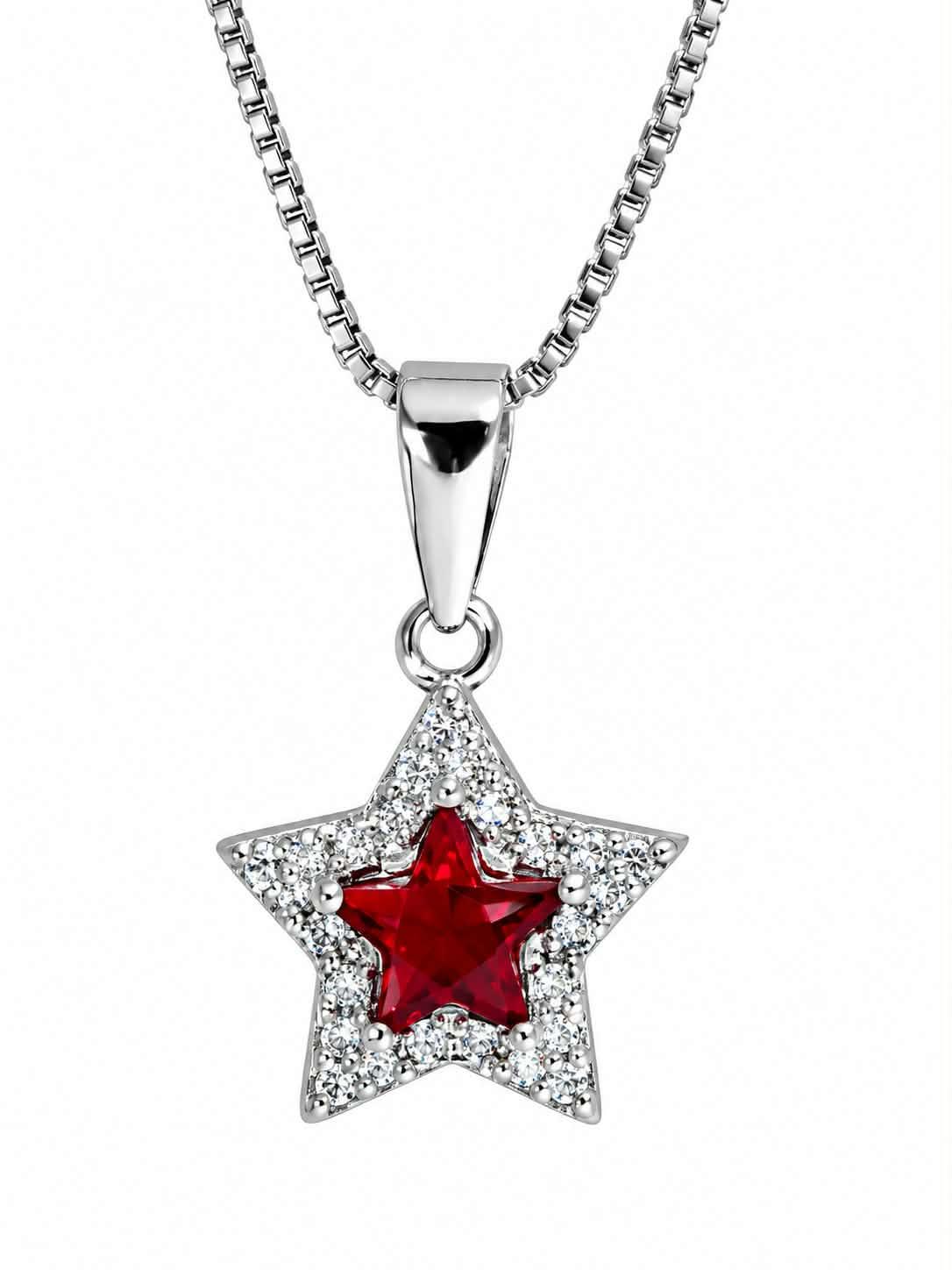 Orecchini a stella mm 12x12 in argento 925 rodiato con zirconi bianchi e centrale rosso