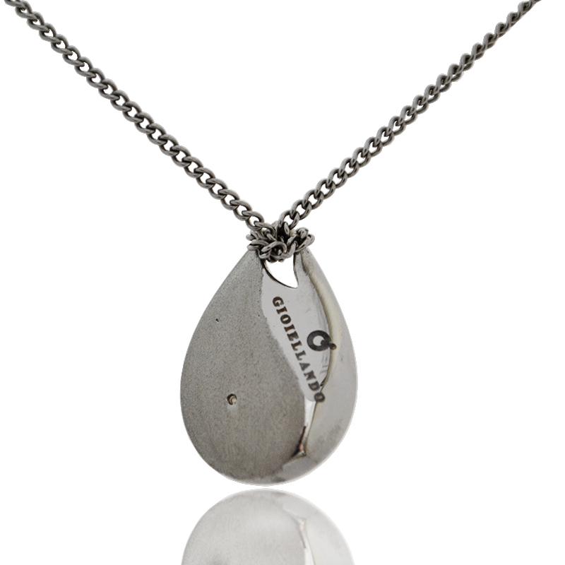 Collana grumetta con ciondolo goccia in acciaio lucido-satinato con diamante naturale