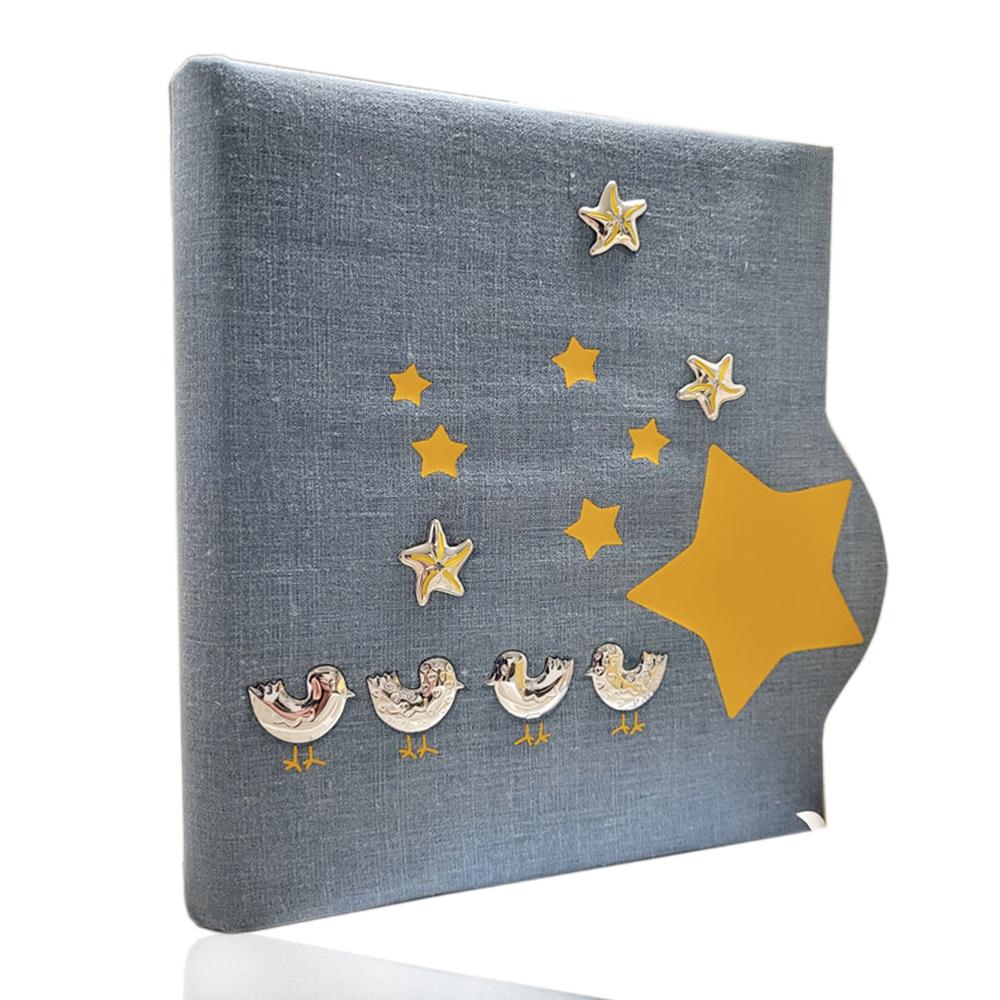 Album foto diario in lino 20x25 con pulcini e stelle in argento