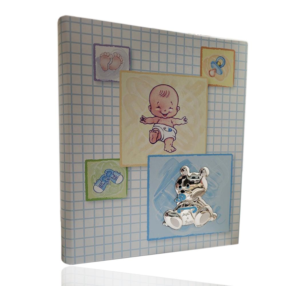 Album foto diario neonato cm 20x25 in pelle con blasone orsetto in argento