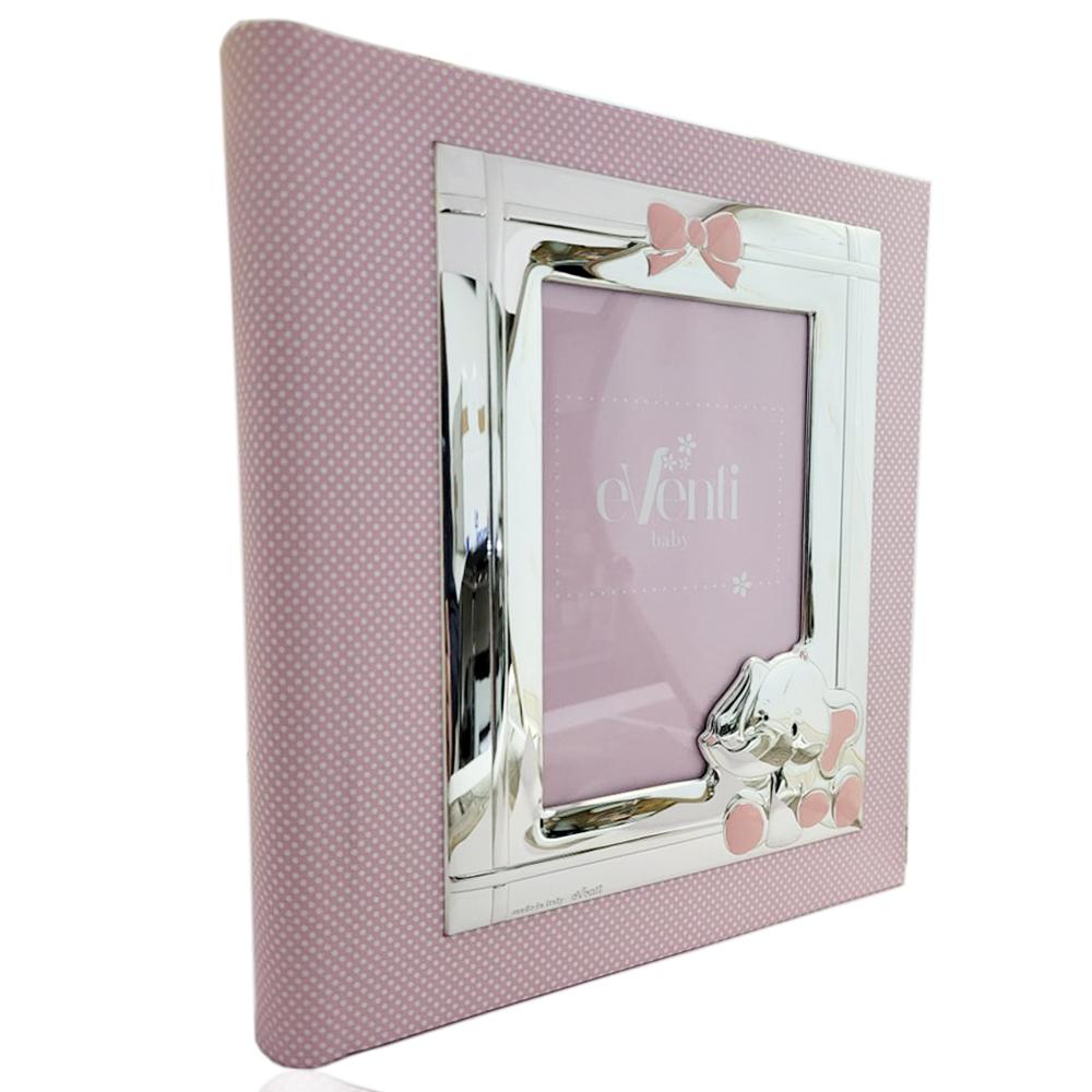 Album foto diario rosa 20x25 con portafoto elefantino in argento 925 