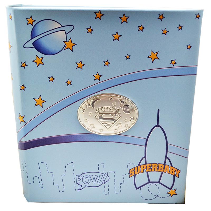 Album foto celeste superbaby per nascita battesimo cm 20x25 con blasone super argento