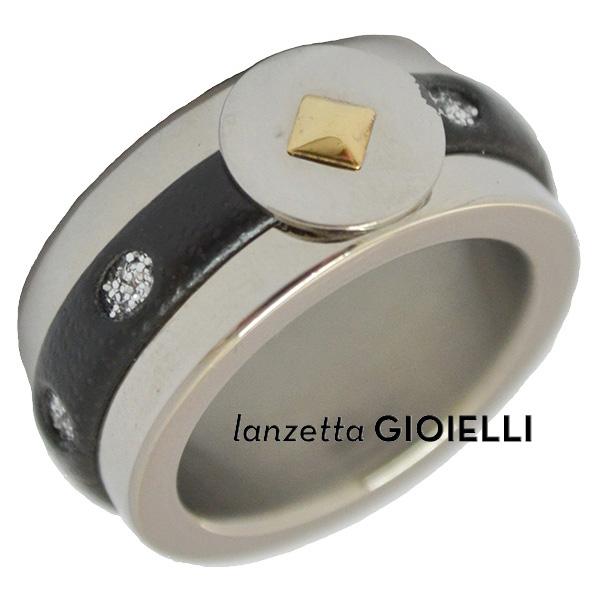 Anello a fascia in acciaio oro 18 carati e pelle con inserti in glitter