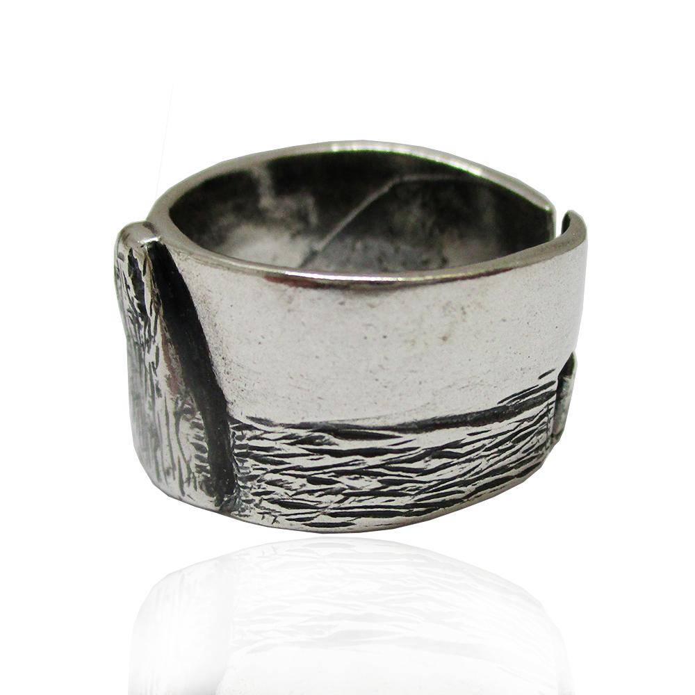 Anello a fascia faraglioni mm 13 in argento 925 brunito