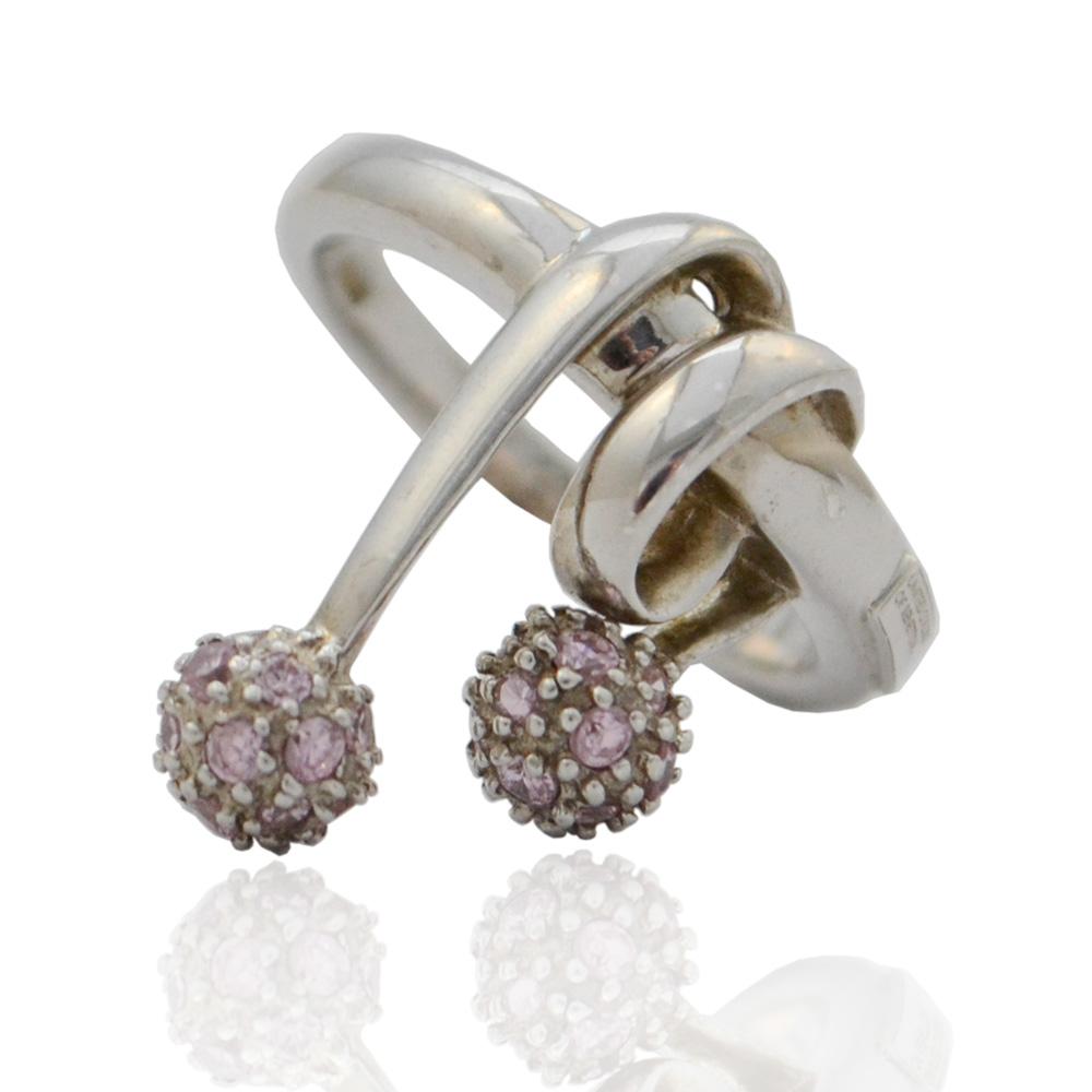 Anello collezione benetton in argento 925 rodiato con sfere zirconate rosa