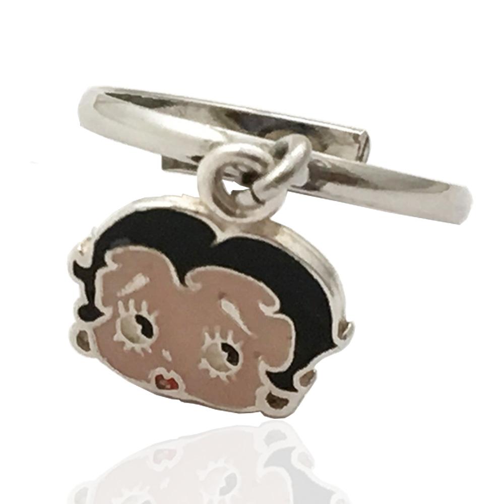 Anello bambina betty boop in argento 925 e smalti a fuoco misura regolabile