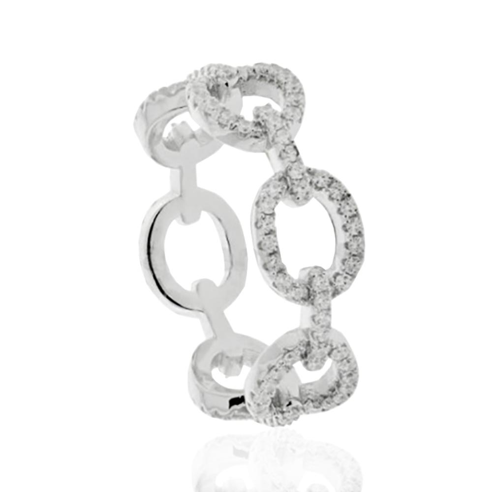 Anello catena mm 6 in argento 925 rodiato con zirconi bianchi