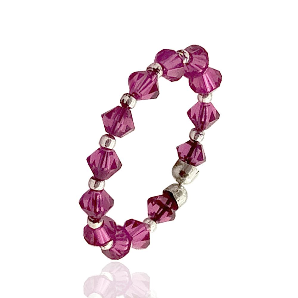 Anello con cristalli swarovski fuchsia ed inserti in argento 925