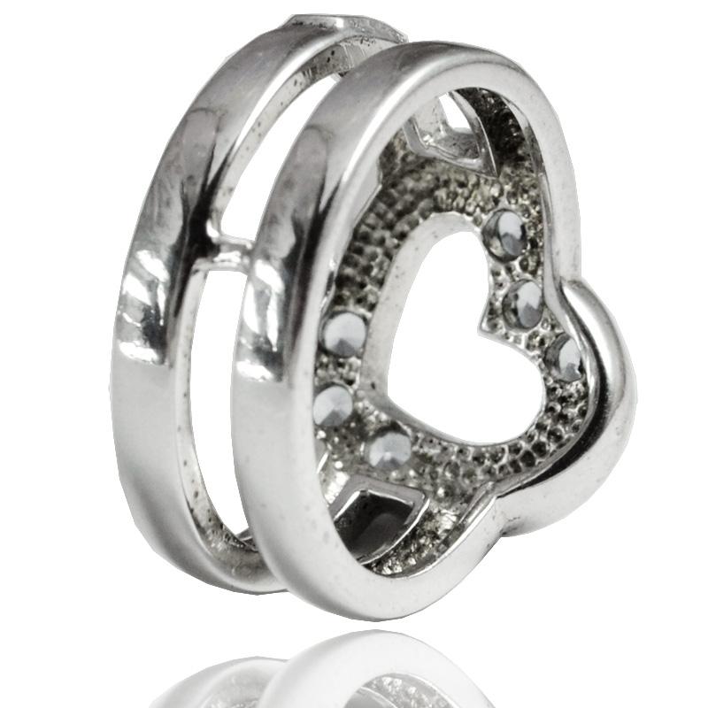 Anello cuore doppio gambo in argento 925 rodiato con zirconi azzurri collezione benetton