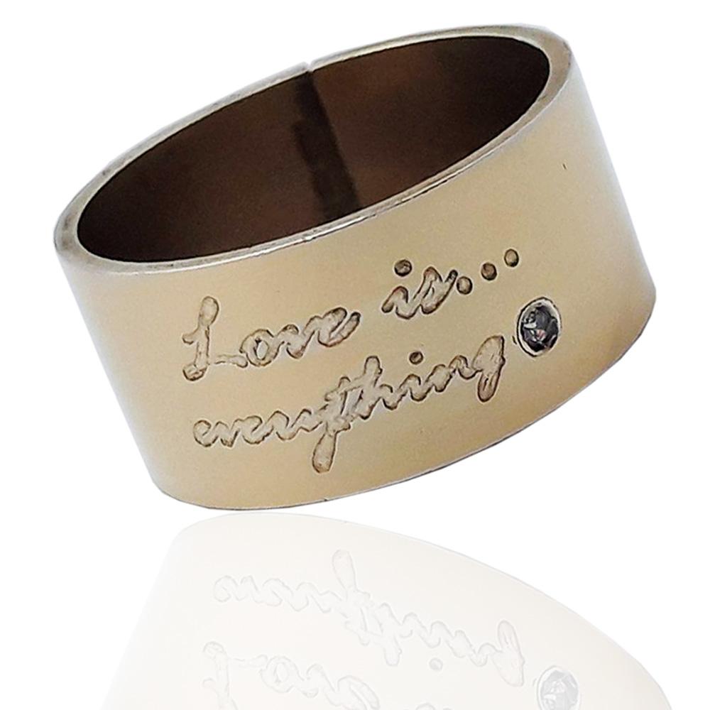 Anelli a fascia mm 10 in argento 925 con diamanti naturali e scritta love is...