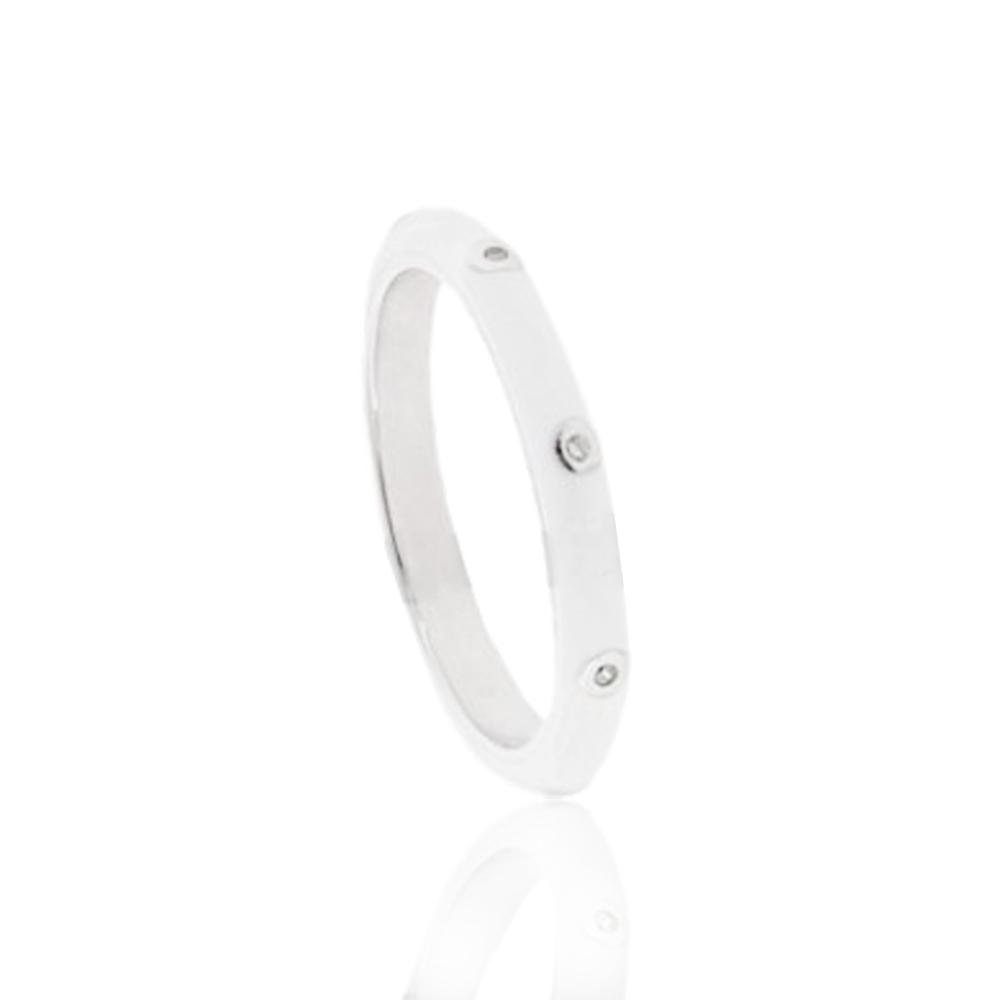 Anello fedina in argento 925 rodiato con smalto bianco e zirconi bianchi