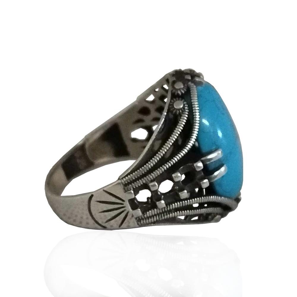 Anello ovale mm 20 in argento 925 brunito con cabochon turchese