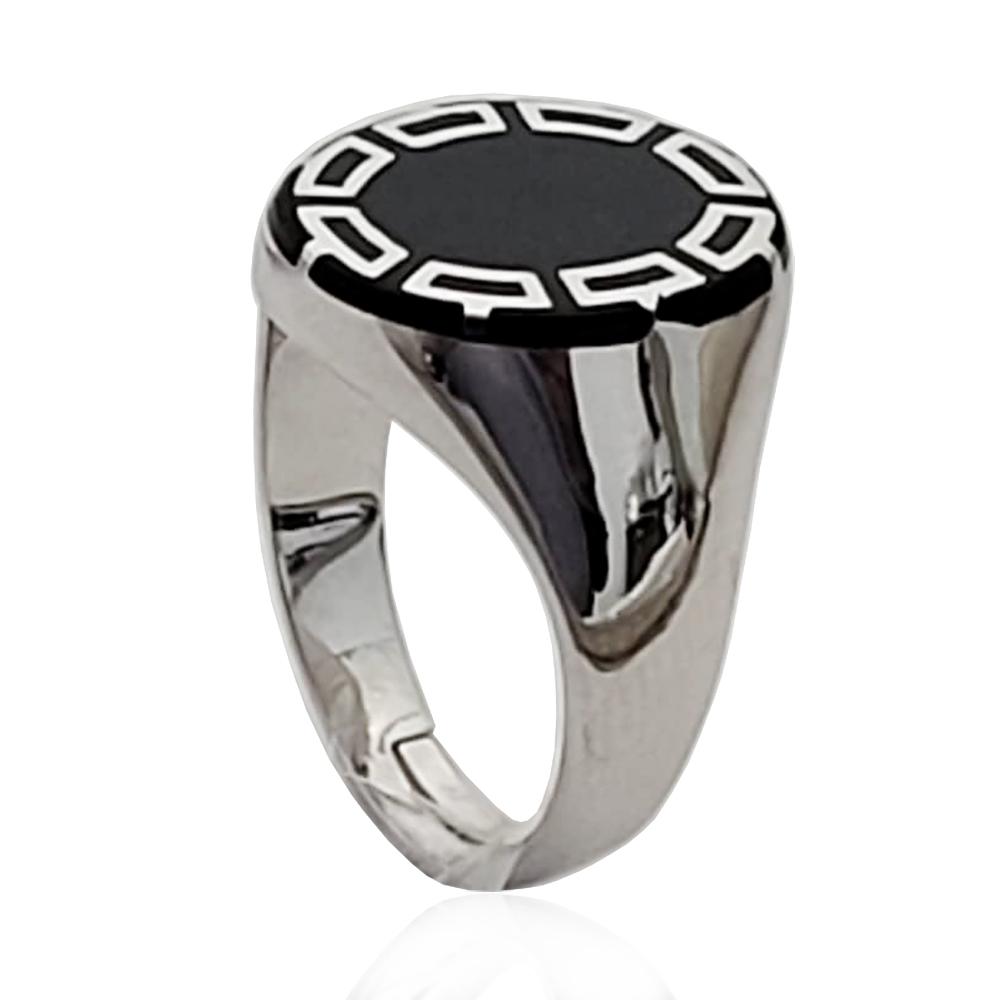 Anello da uomo ovale mm 16x14 in argento 925 rodiato con smalto nero