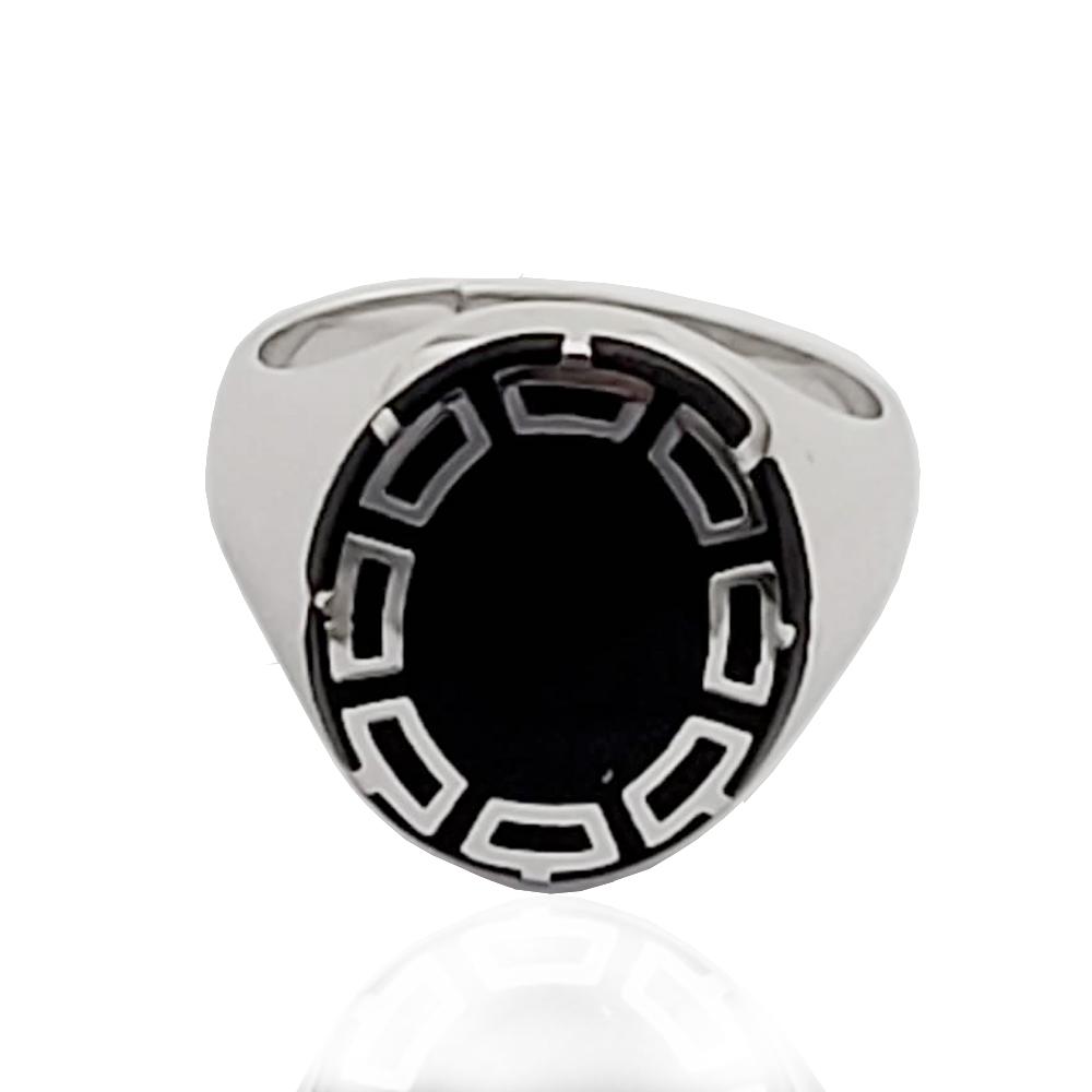 Anello da uomo ovale mm 16x14 in argento 925 rodiato con smalto nero