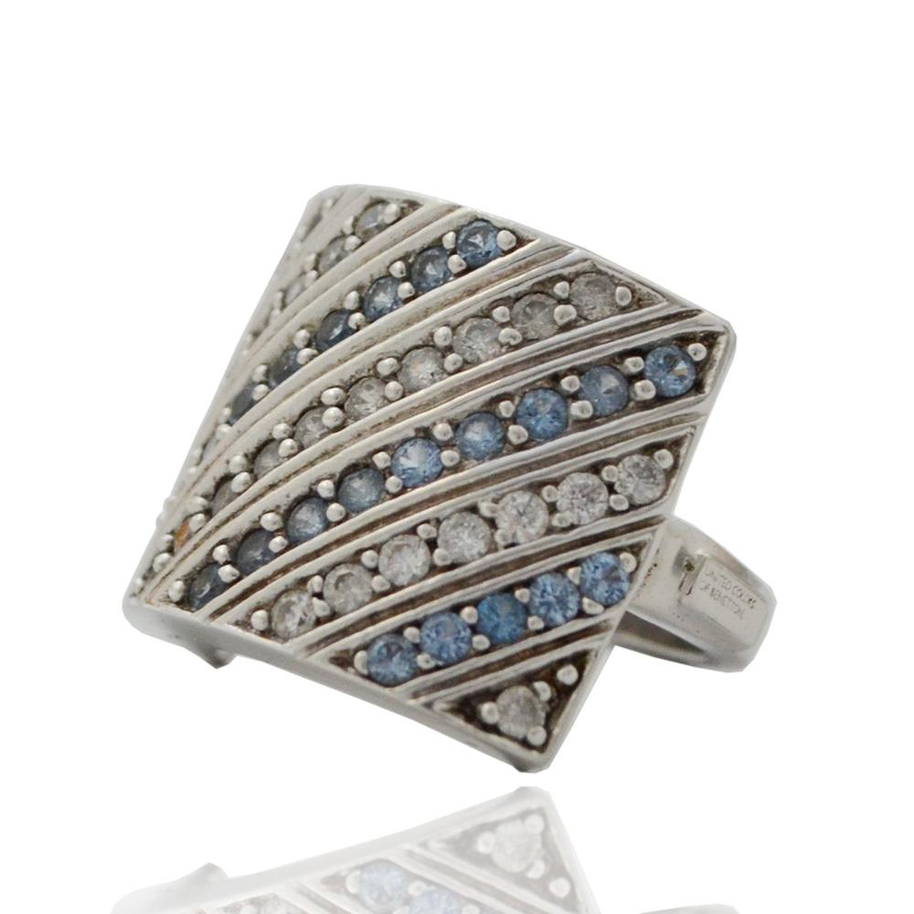 Anello pave' di zirconi bianchi e azzurri  in argento 925 rodiato united colors of benetton