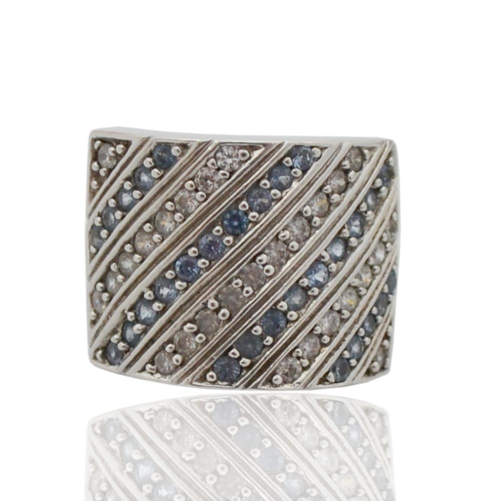 Anello pave' di zirconi bianchi e azzurri  in argento 925 rodiato united colors of benetton