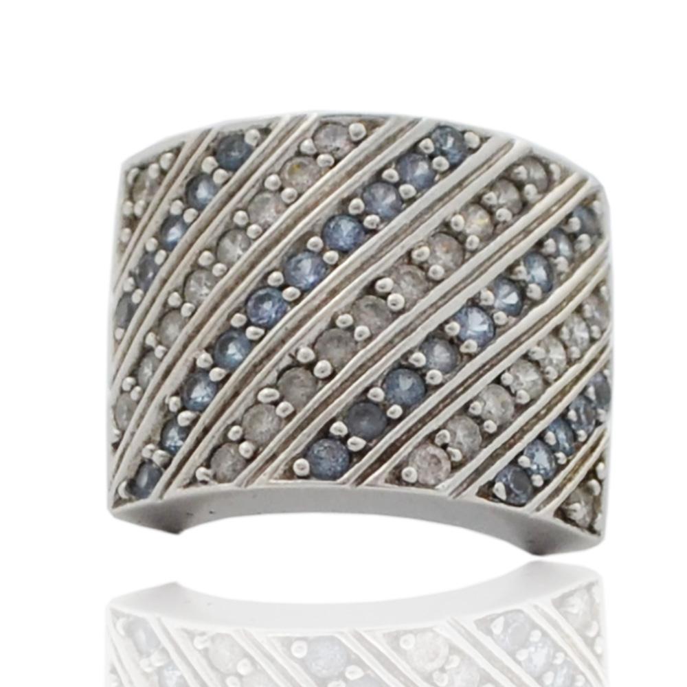 Anello pave' di zirconi bianchi e azzurri  in argento 925 rodiato united colors of benetton