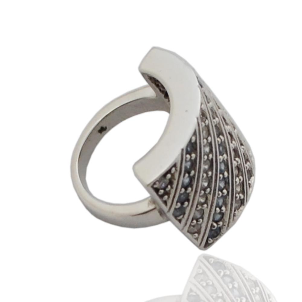 Anello pave' di zirconi bianchi e azzurri  in argento 925 rodiato united colors of benetton
