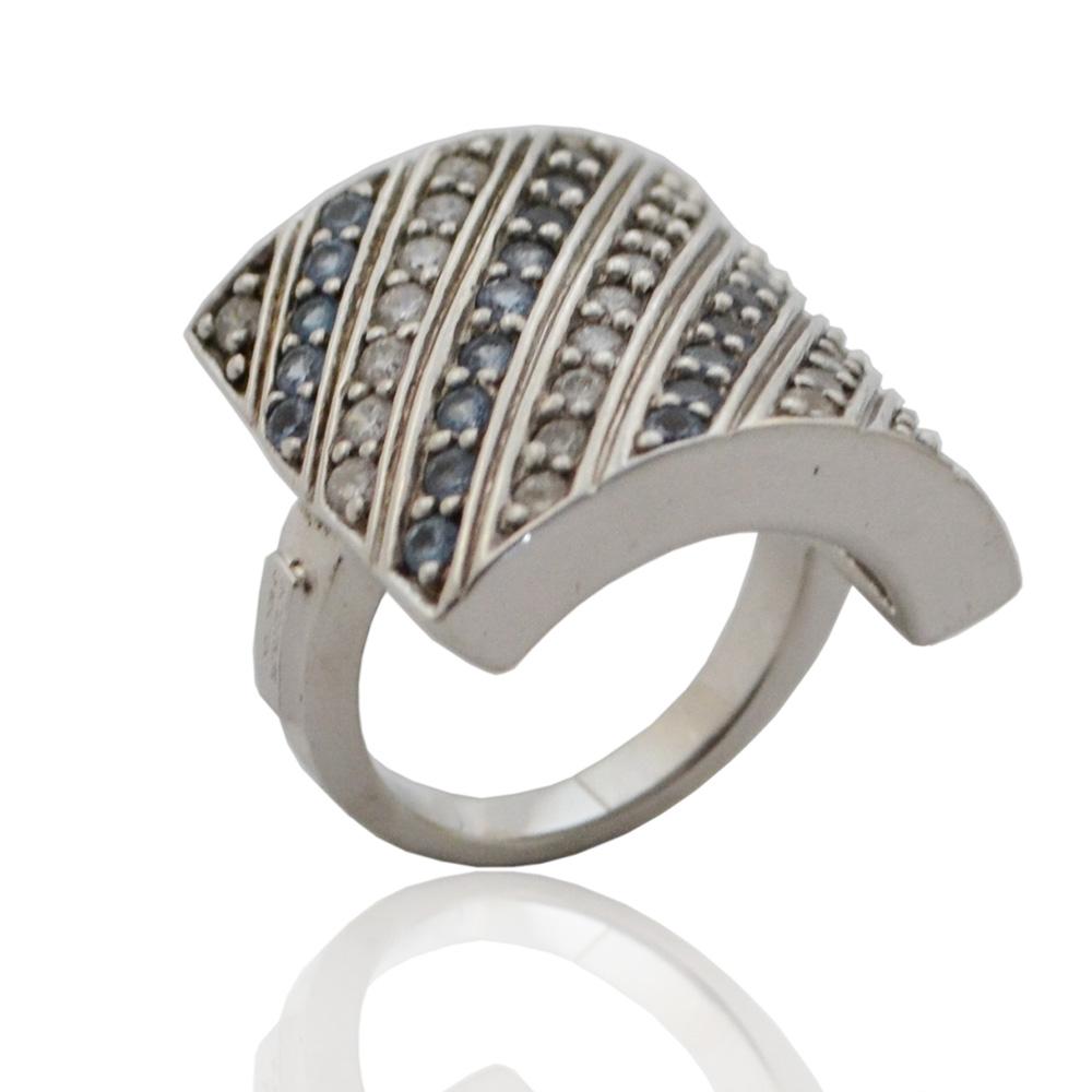 Anello pave' di zirconi bianchi e azzurri  in argento 925 rodiato united colors of benetton