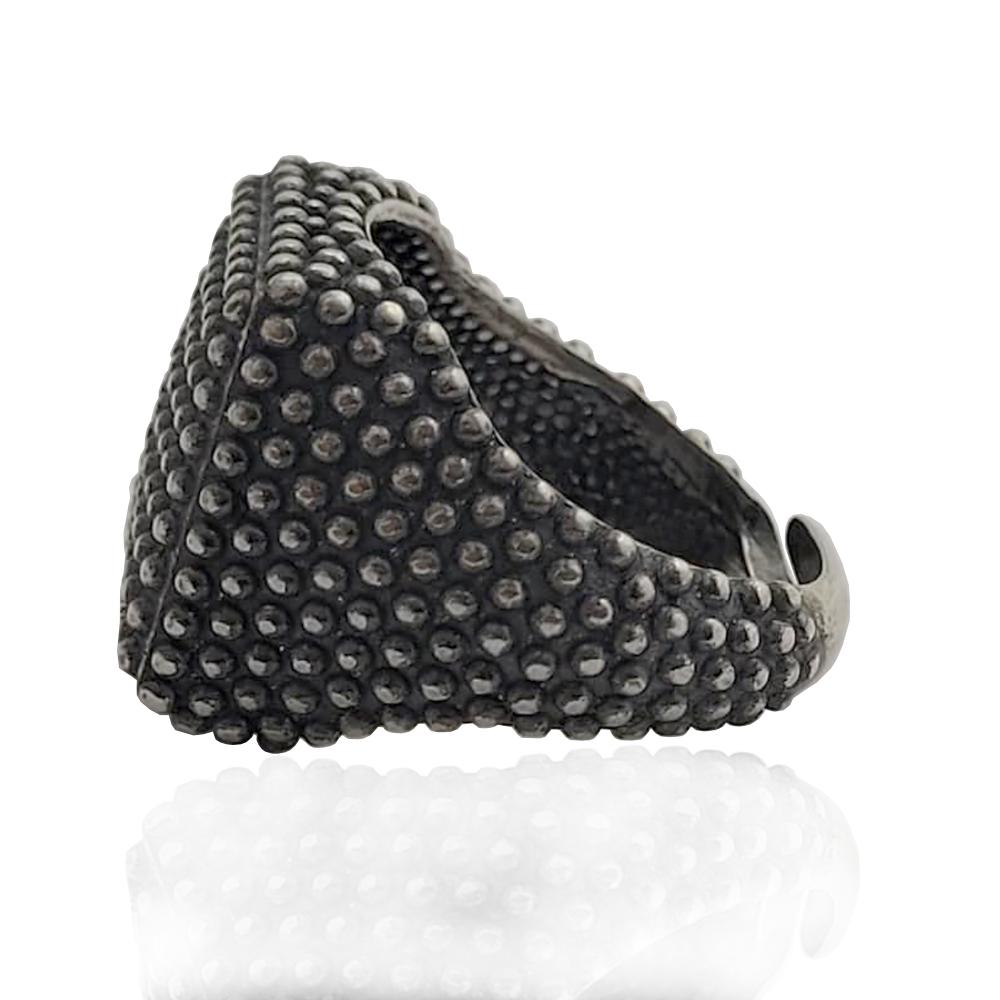 Anello quadrato per uomo mm 19x19 in argento 925 brunito con microsfere