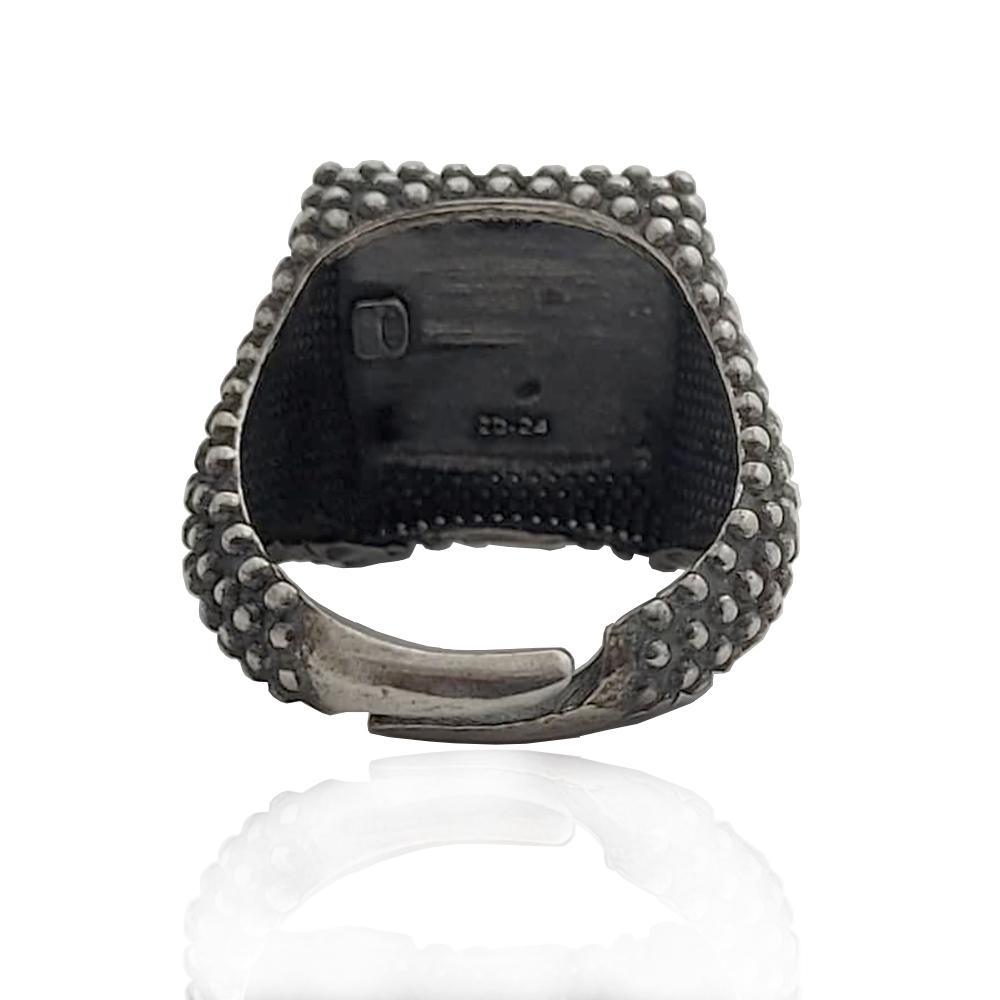 Anello quadrato per uomo mm 19x19 in argento 925 brunito con microsfere