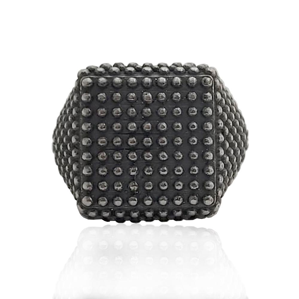 Anello quadrato per uomo mm 19x19 in argento 925 brunito con microsfere