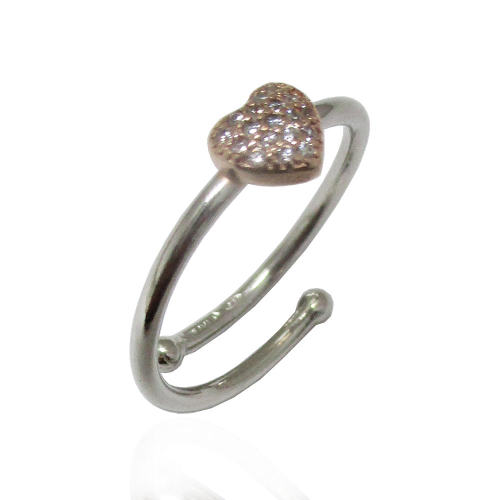 Anello rodiato con cuore zirconato rosato in argento 925
