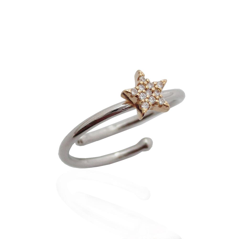 Anello rodiato con stella zirconata dorata in argento 925