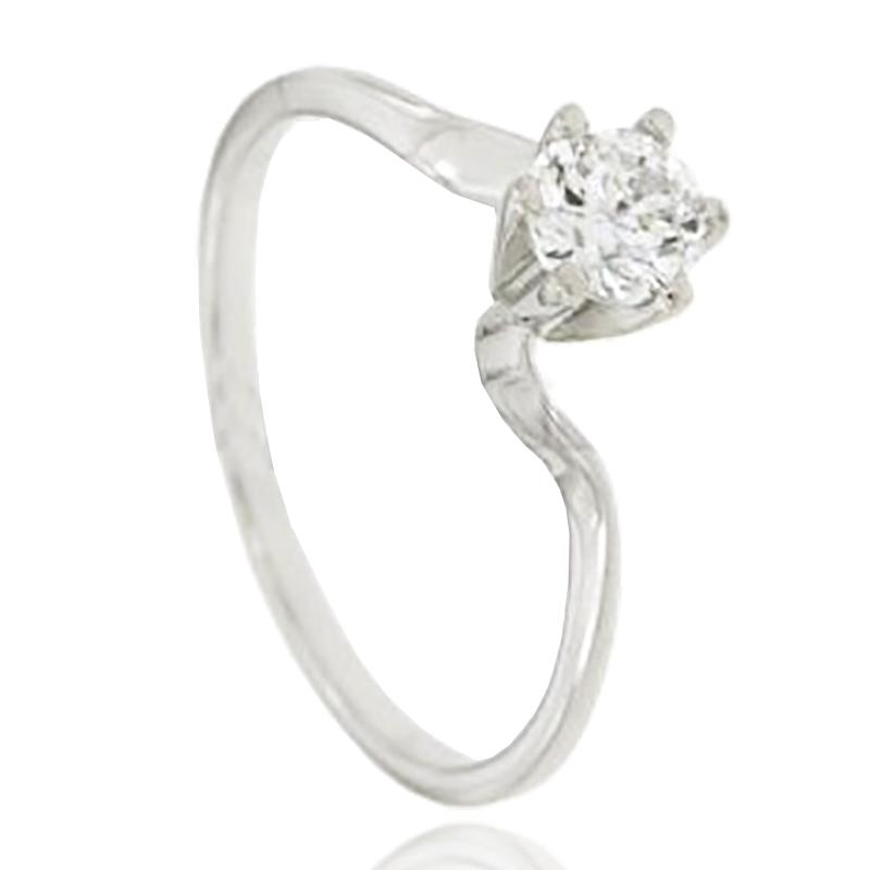 Anello solitario valentino in argento 925 rodiato con zircone bianco mm 6 ct. 1.10