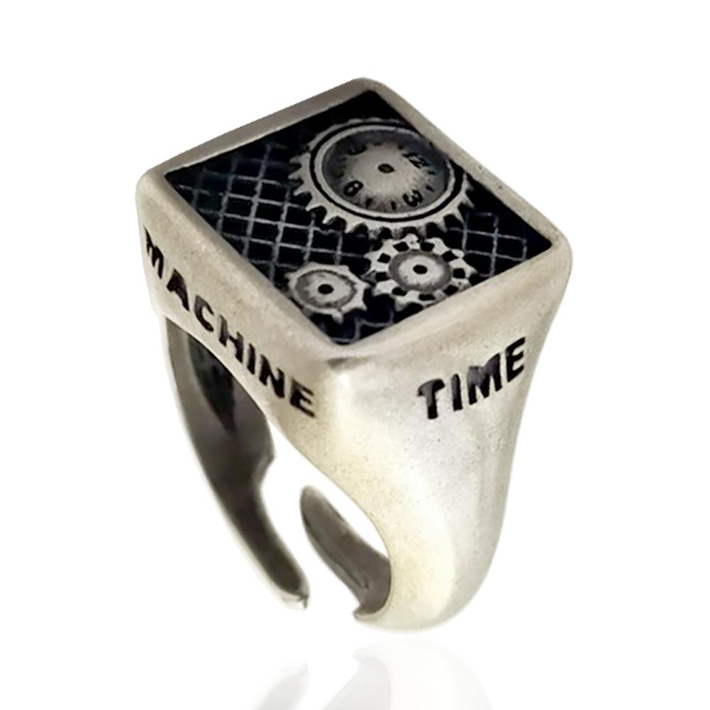 Anello time machine in argento massiccio titolo 925 satinato e brunito