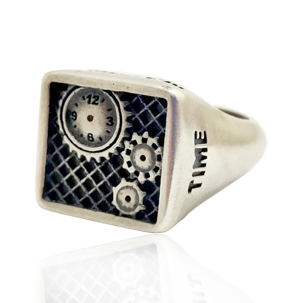 Anello time machine in argento massiccio titolo 925 satinato e brunito