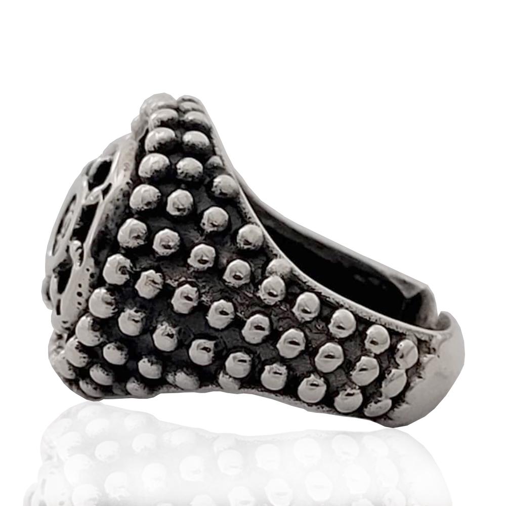 Anello tondo mm 19x19 in argento 925 brunito con microsfere e timone centrale
