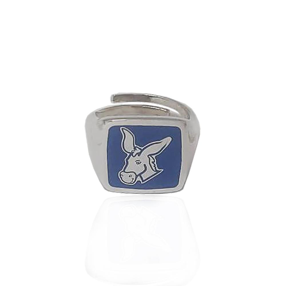 Anello da uomo in argento 925 rodiato con asino azzurro