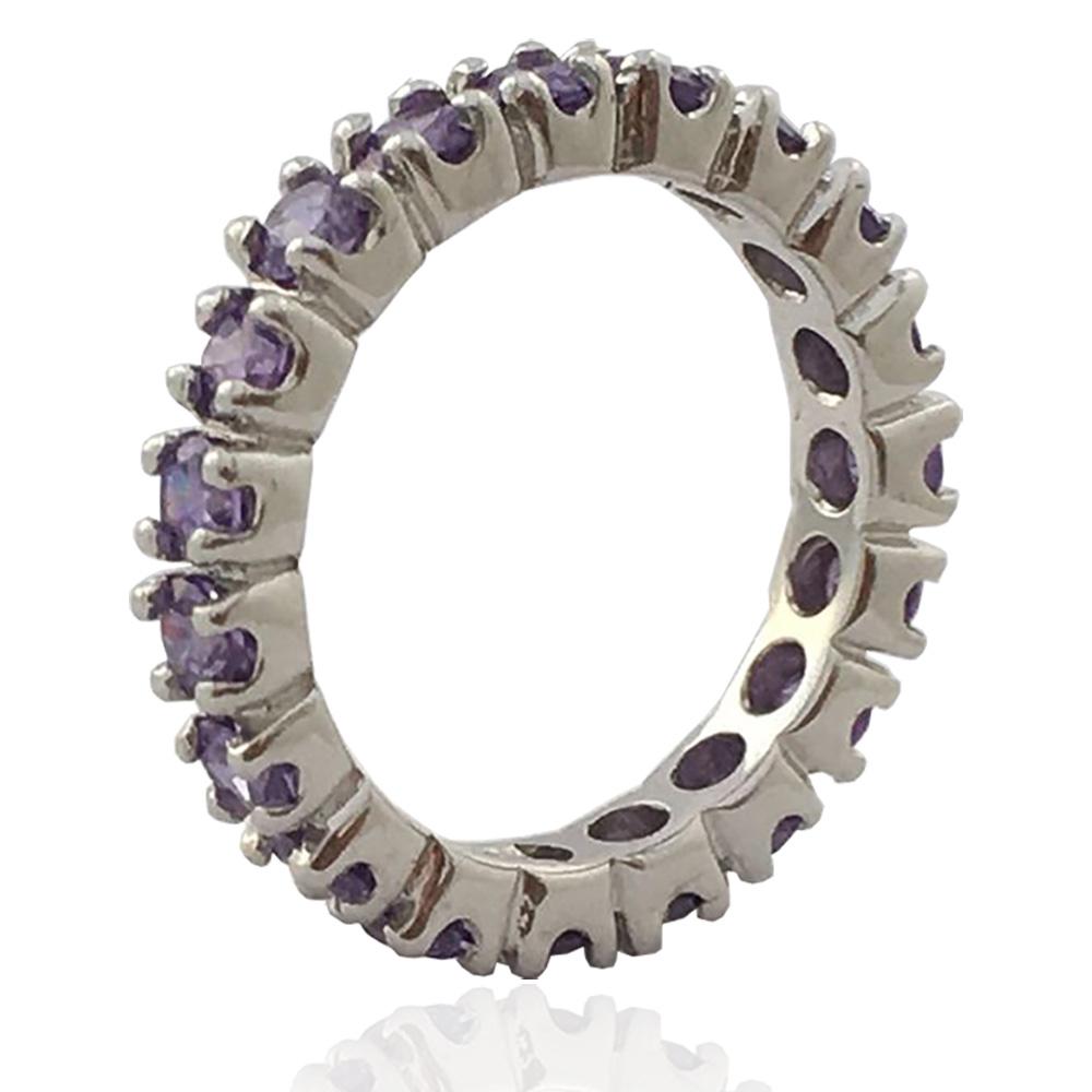 Anello veretta in argento 925 rodiato mm 3 con zirconi viola