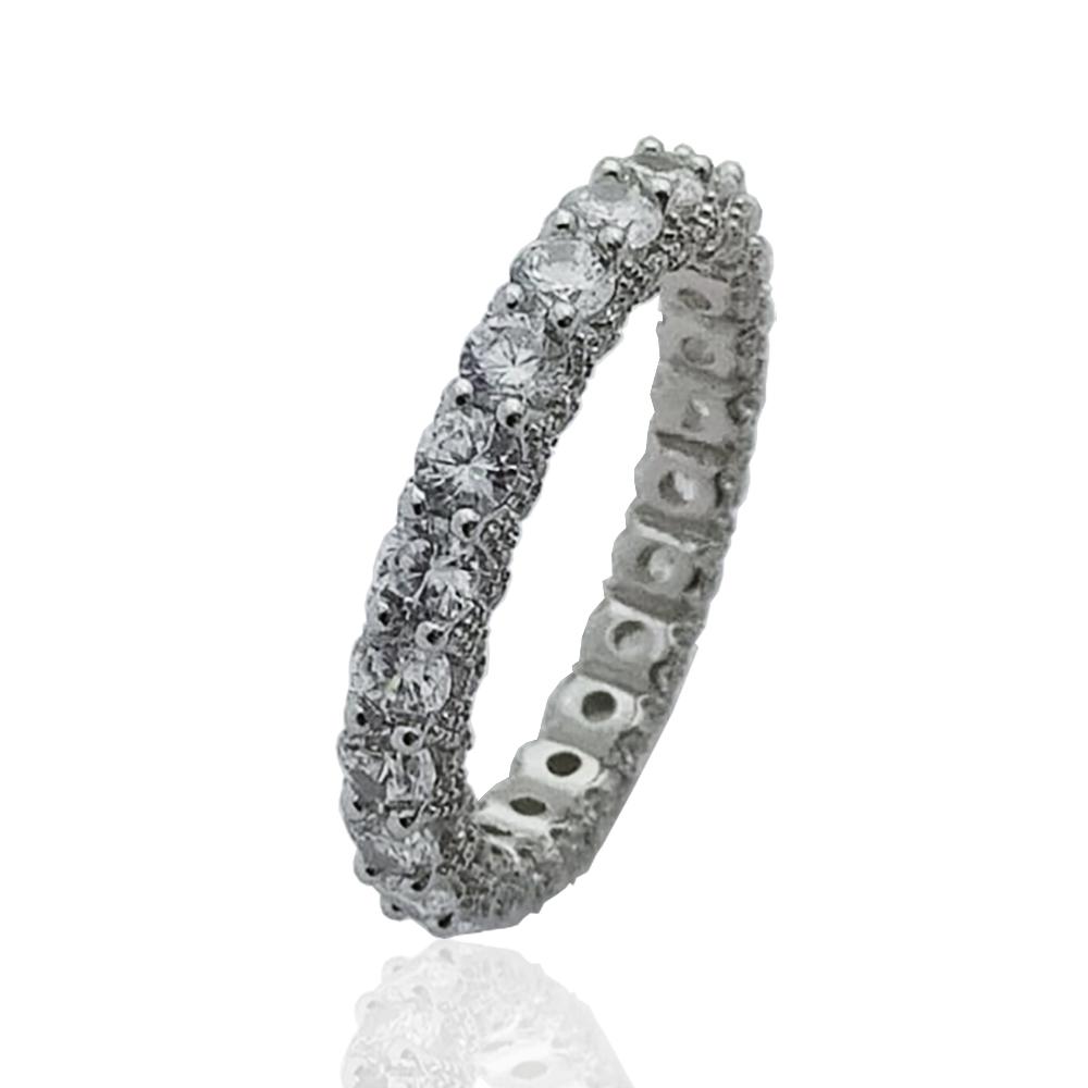Anello veretta in argento 925 rodiato mm 3 con zirconi bianchi anche ai lati