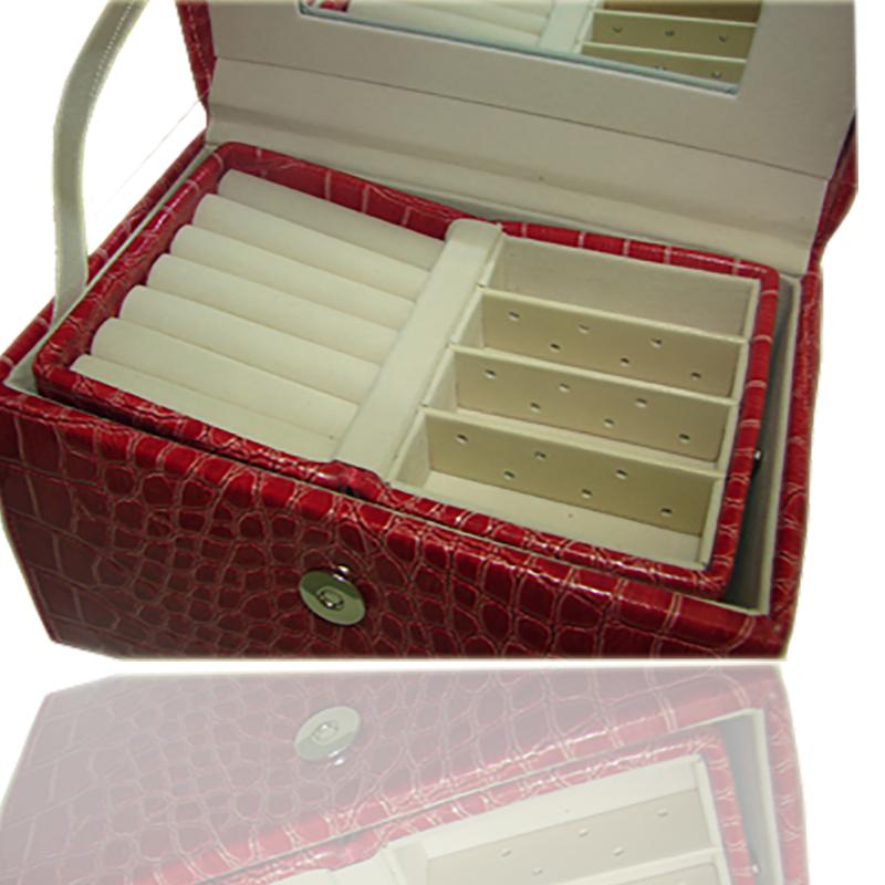 Borsa beauty portagioie in pelle rossa con margherita centrale laminata argento