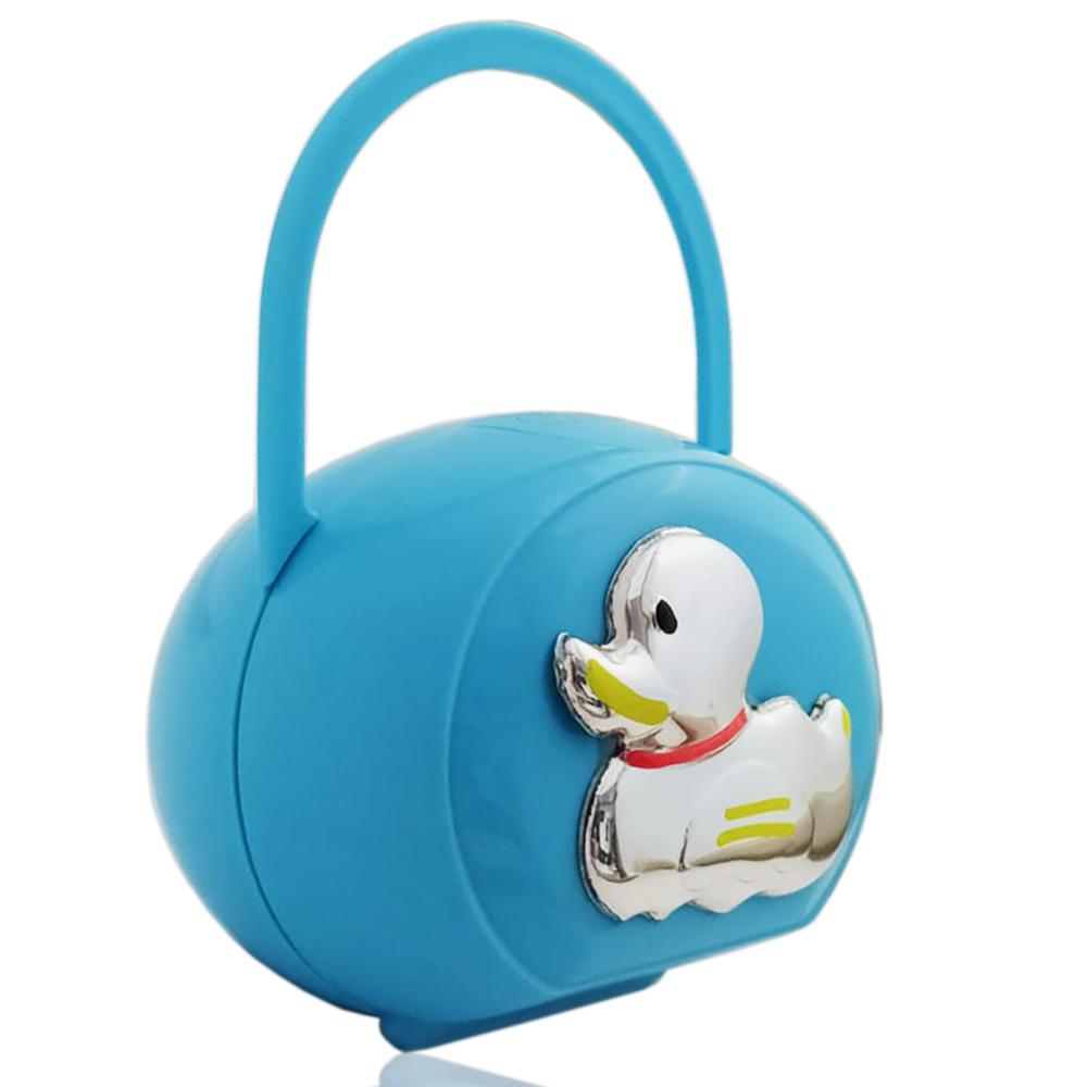 Box portaciuccio azzurro con paperotto laminato argento e smaltato