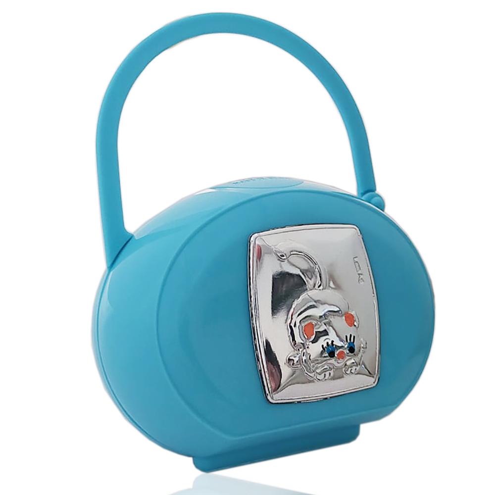 Box portaciuccio azzurro con gattino laminato argento e smaltato
