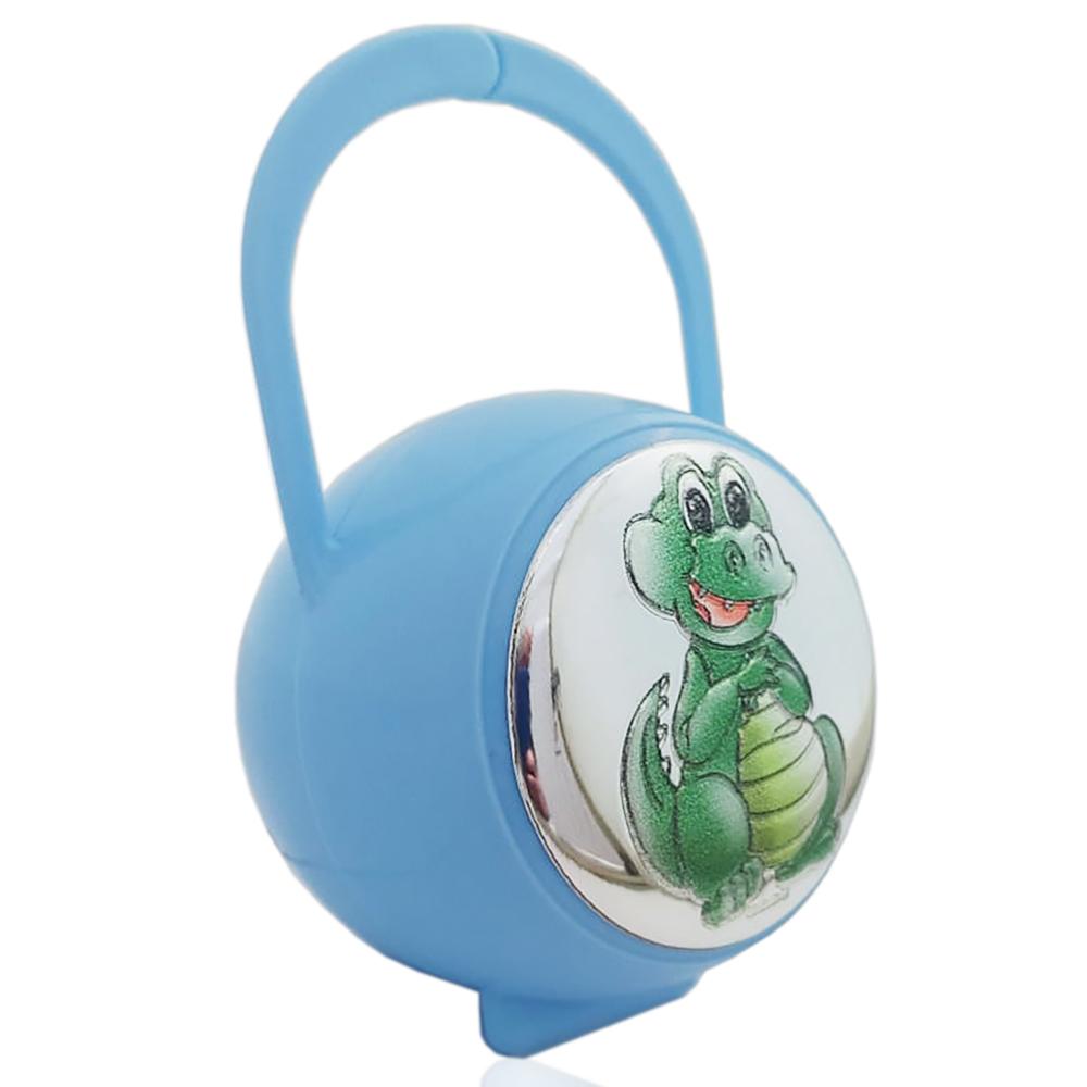 Box portaciuccio coccodrillo laminato argento, accessori ciuccio prima infanzia azzurro