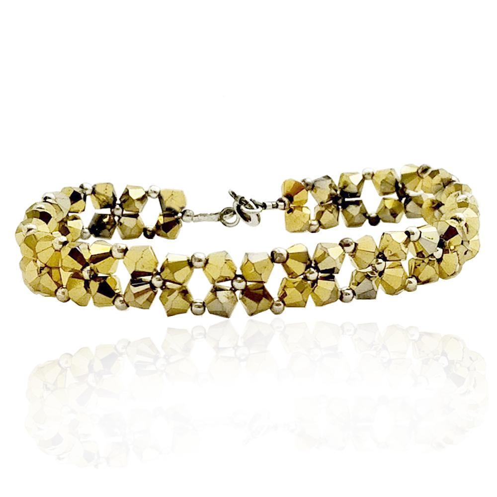 Bracciale a 2 fili con cristalli swarovski aurum mm 4 con chiusura e tramezzi in argento 925
